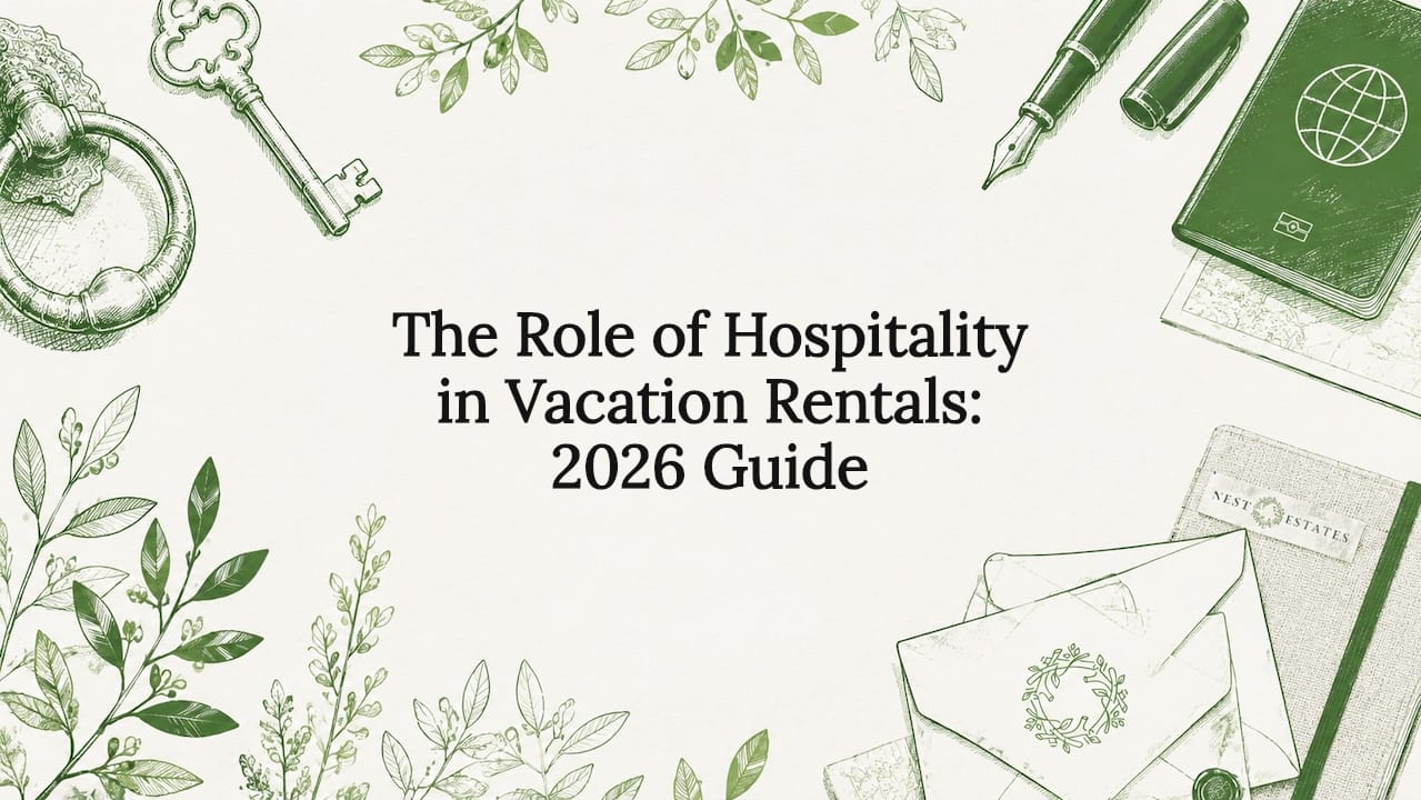 Decorative title card with hospitality themed hand-drawn sketches