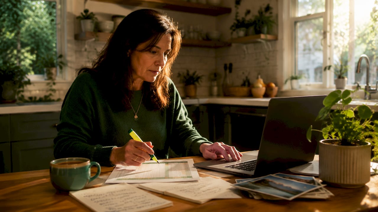 Airbnb owner analyzing rental yields at home desk