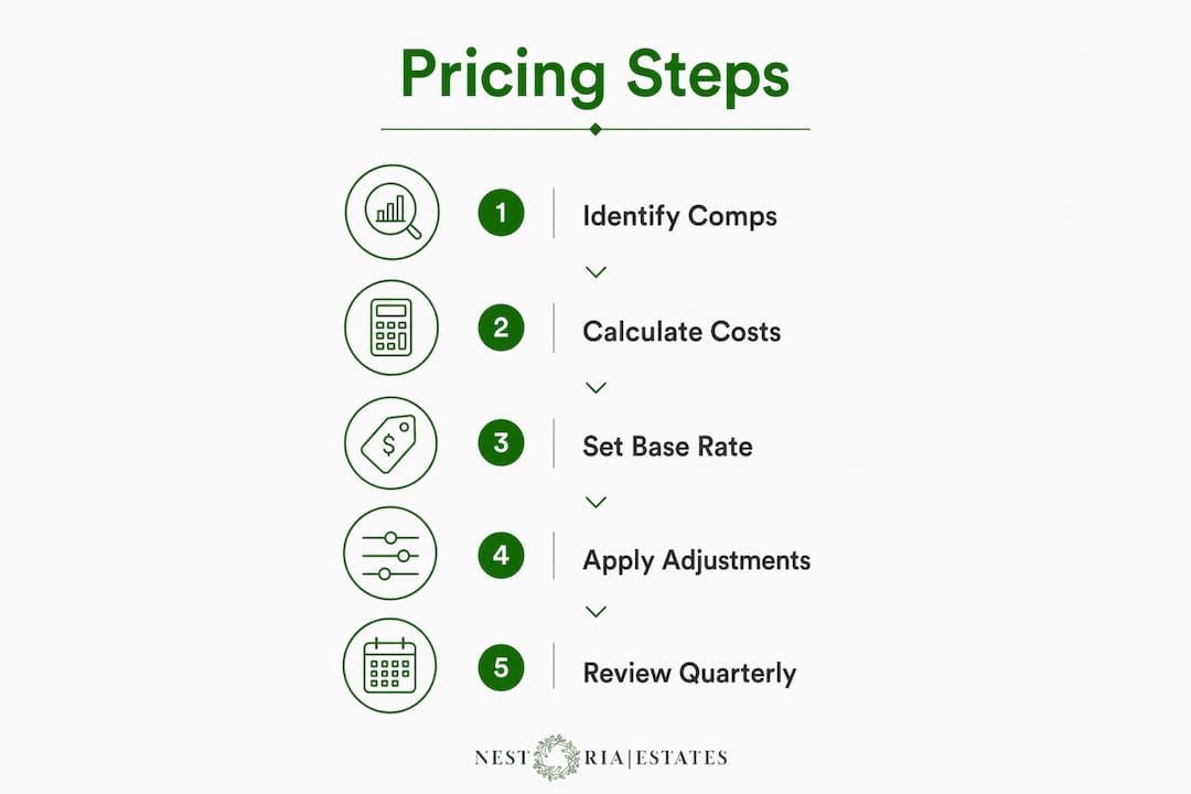 Infographic showing steps to set vacation rental pricing