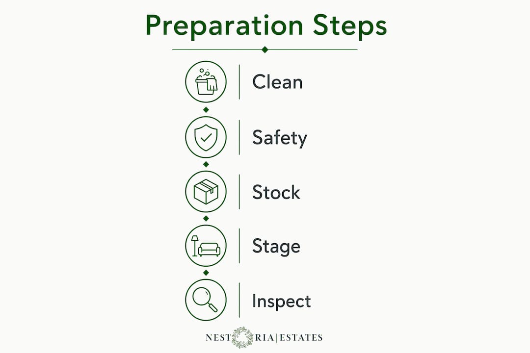 Infographic illustrating key vacation rental preparation steps