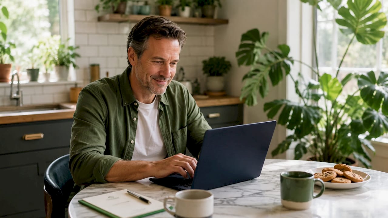 Vacation rental host typing message at desk