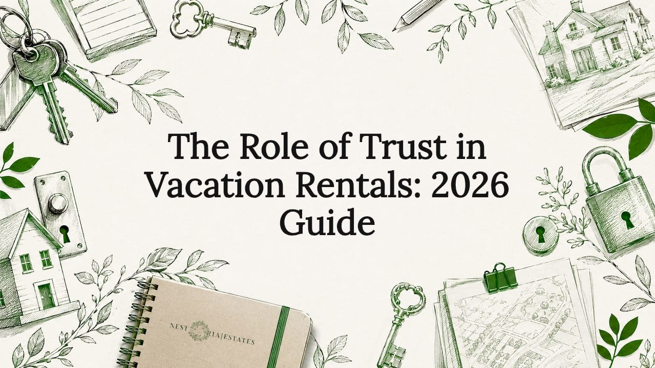 Decorative title card illustration for vacation rentals trust