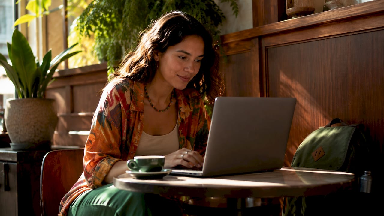 Woman planning vacation rental packages at desk