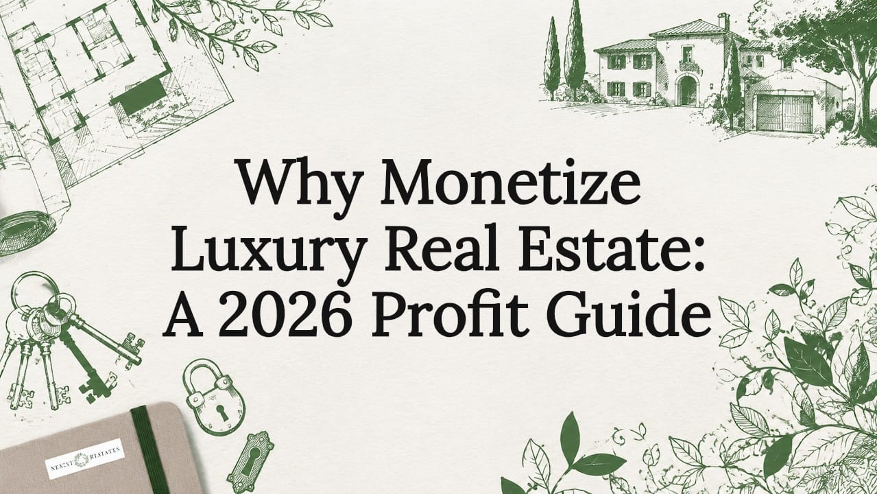 Decorative title card illustration for luxury real estate article