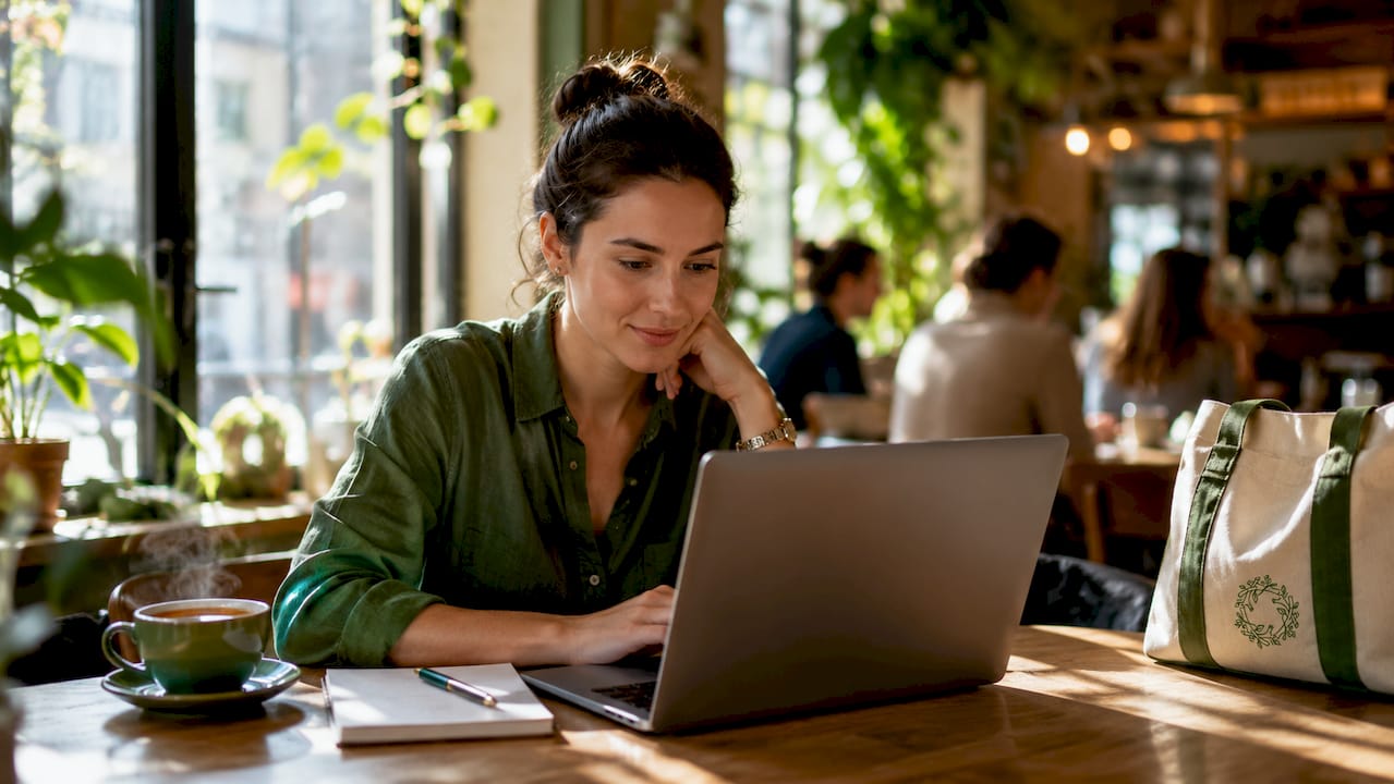 Host checking guest reviews on laptop at home