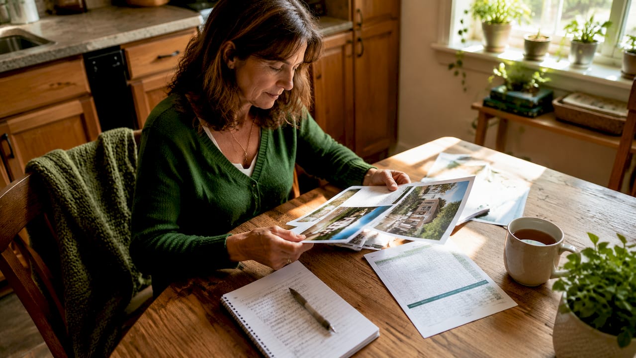 Woman reviewing direct booking savings at desk
