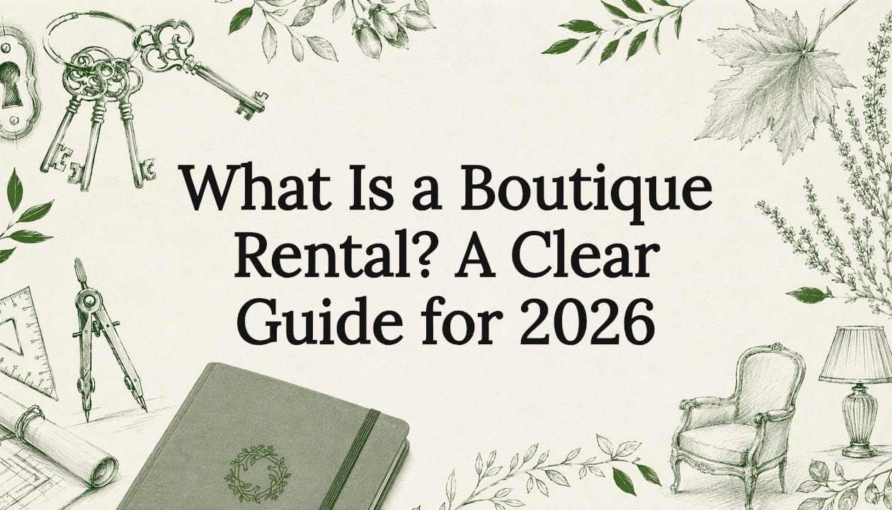 Decorative title card illustration for boutique rental article