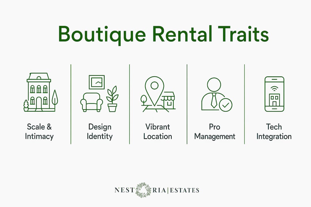Infographic showing key traits of boutique rentals