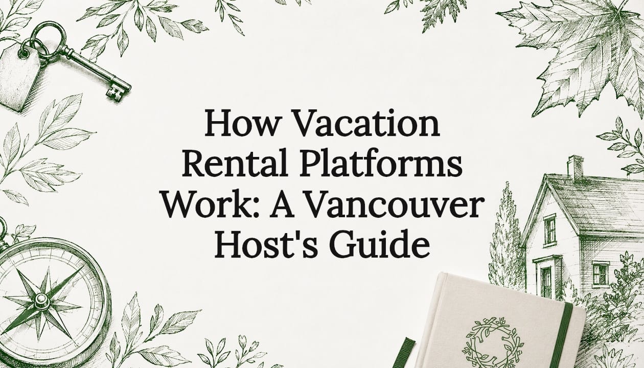 Decorative vacation rental title card illustration