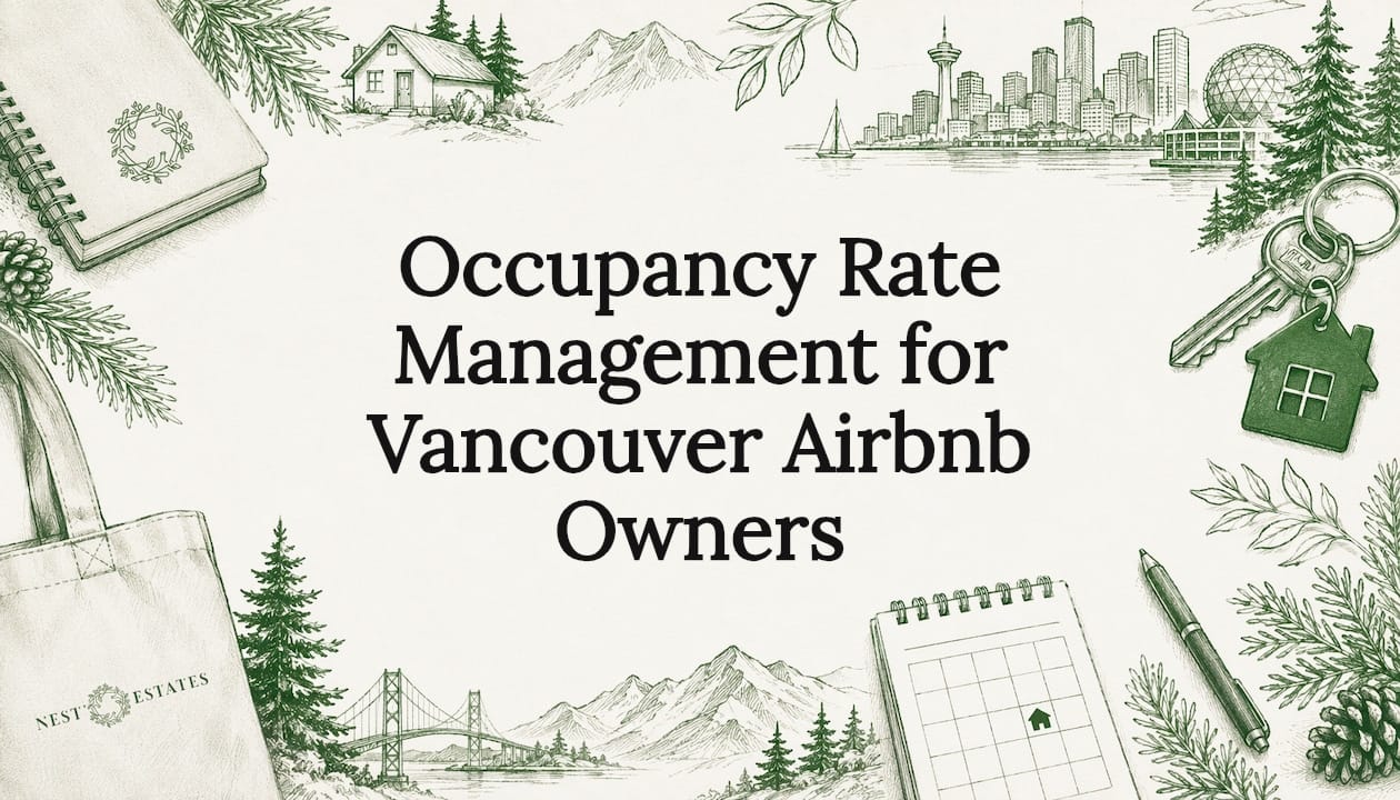 Decorative illustrated title card with Vancouver and Airbnb motifs
