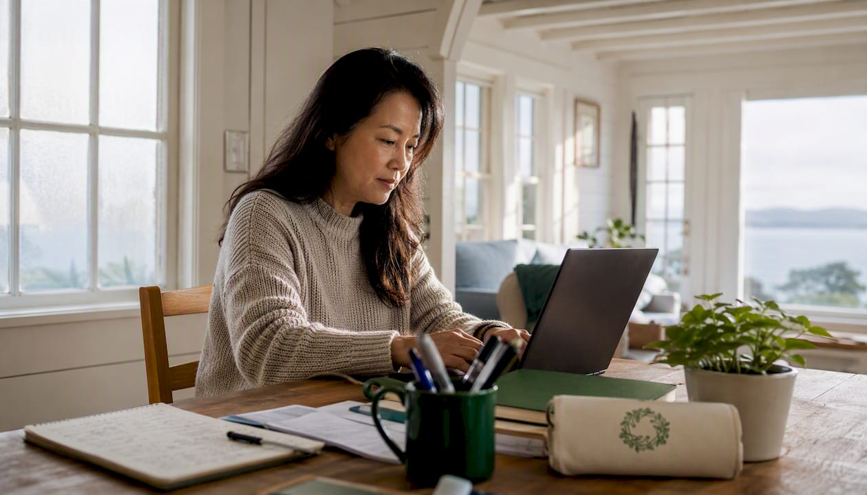 Owner reviewing rental platforms on laptop at home