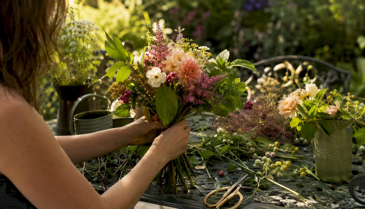 Florist hands arranging Vancouver flowers