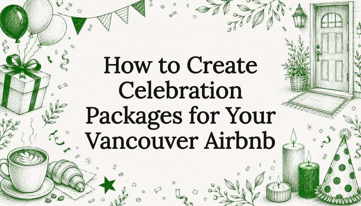 Decorative illustrated title card with celebration and Airbnb themes