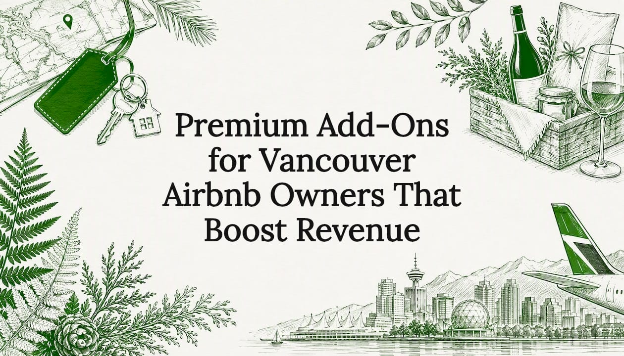 Decorative illustration themed around premium Airbnb add-ons and Vancouver