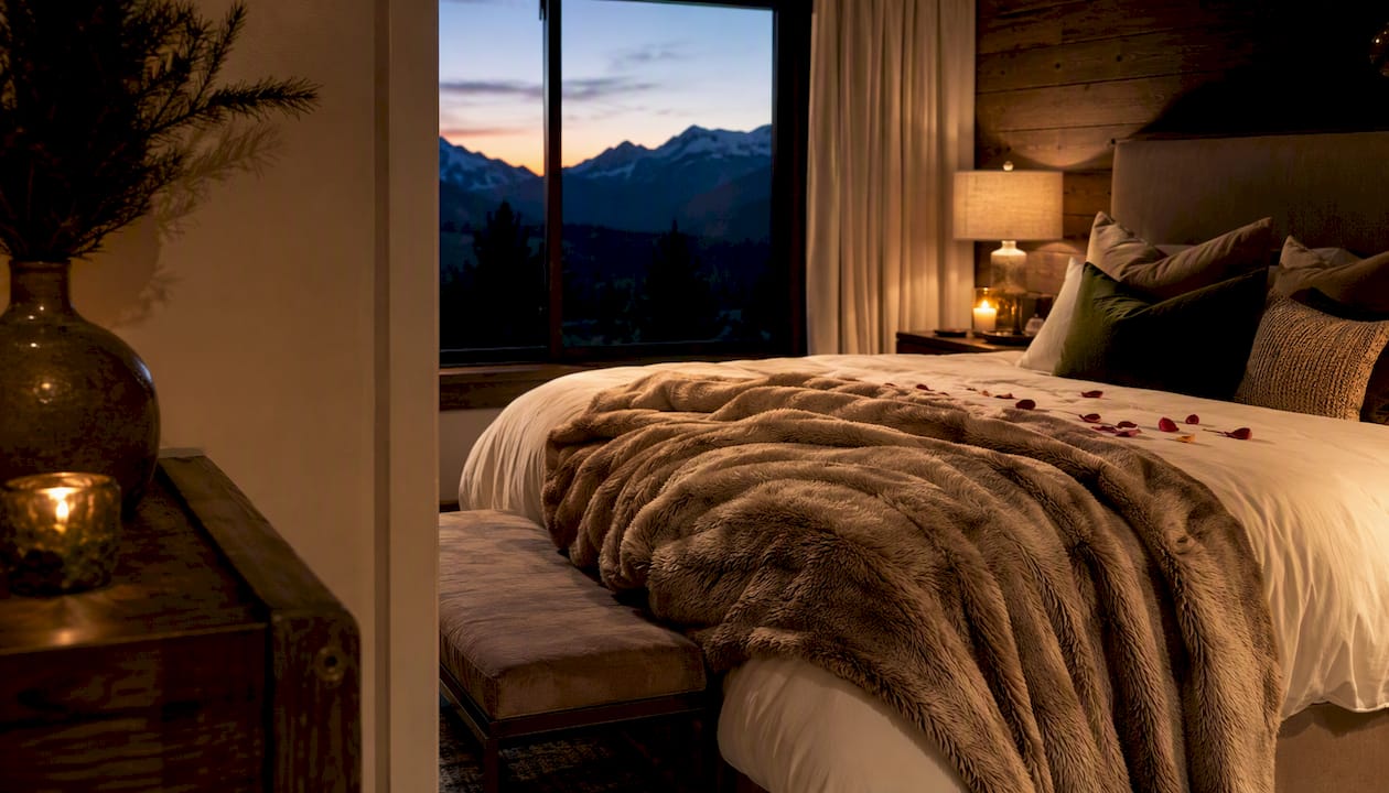 Dusk bedroom with romantic mood lighting