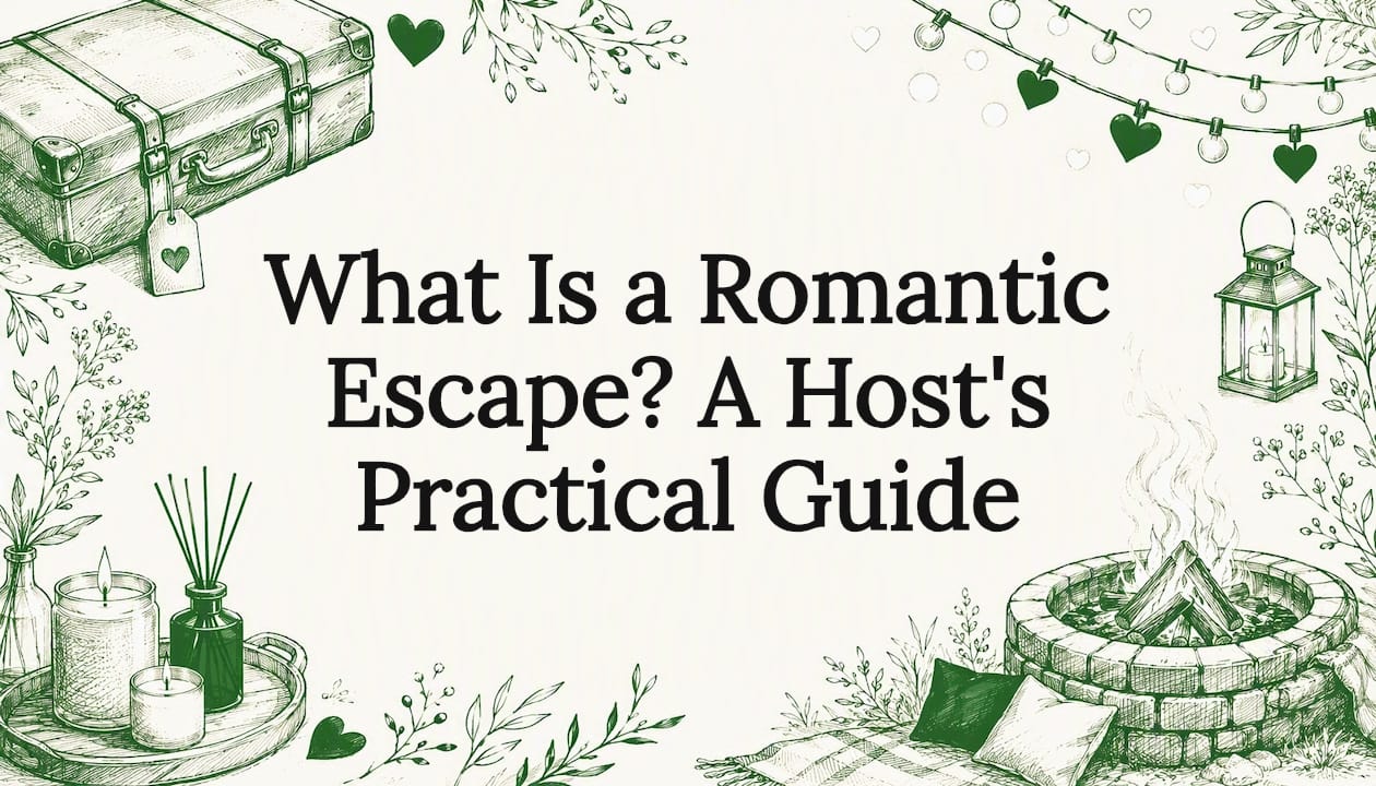 Decorative title card illustration with romantic escape theme