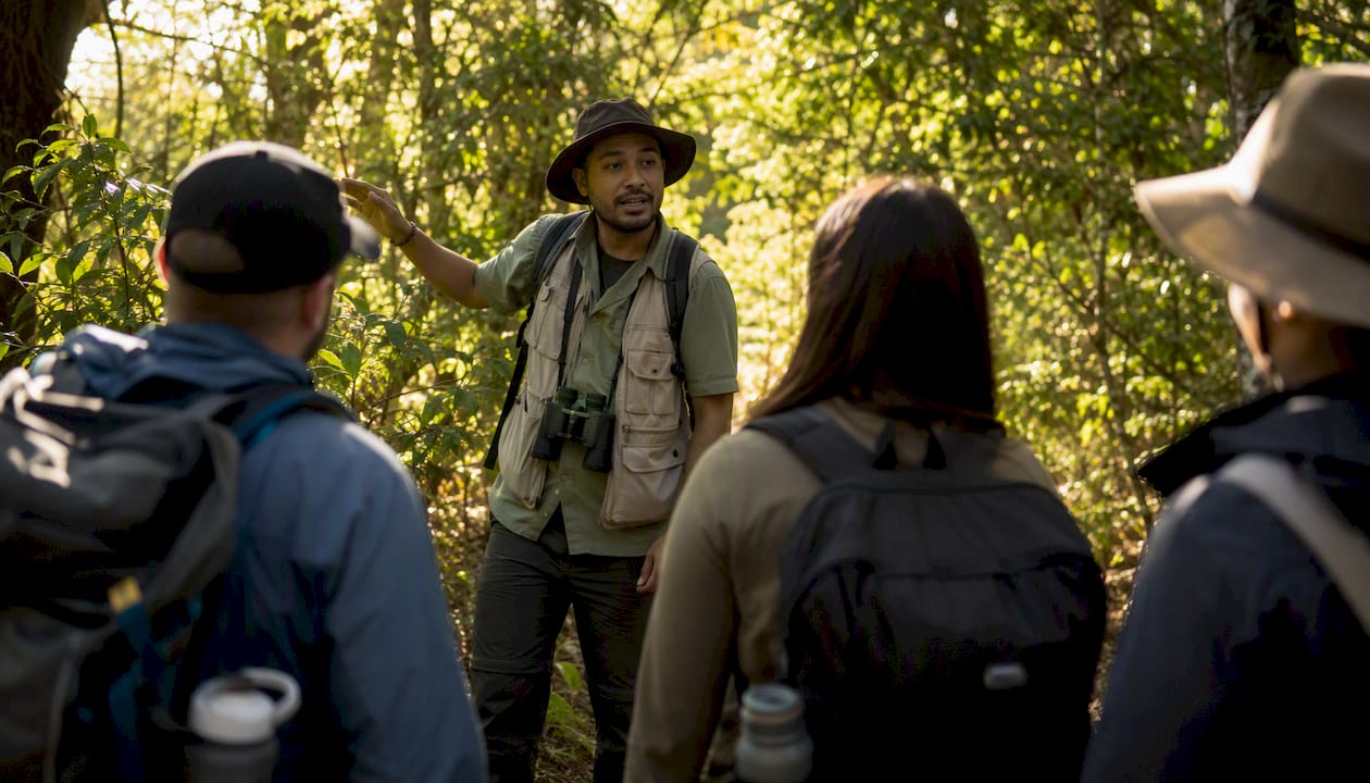 Local guide leading guests on hiking trail