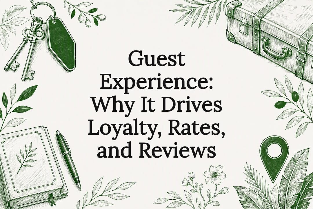 Decorative hospitality-themed title card illustration