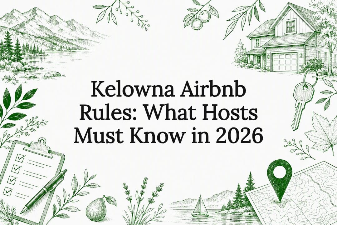Decorative title card illustration focusing on Kelowna Airbnb theme