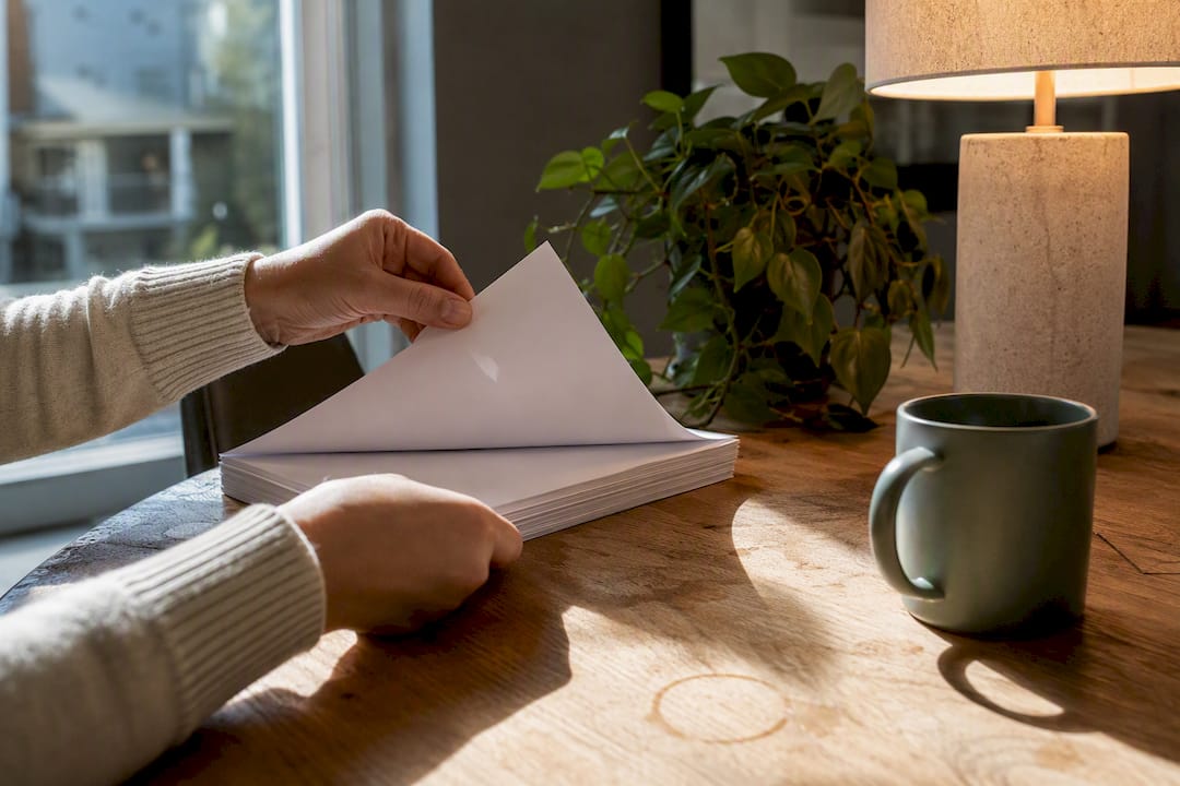 Hands organizing rental compliance binder