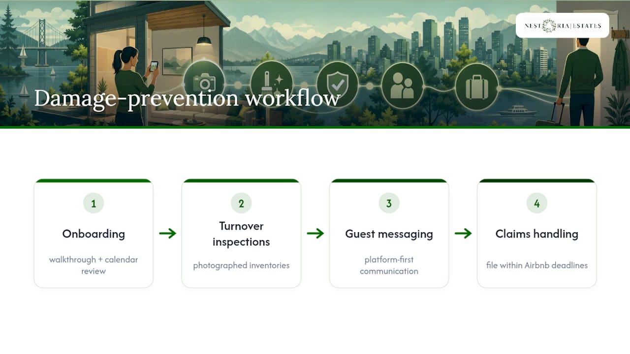 How Nestoria Estates Handles Damage Prevention for Vancouver Owners — overview diagram