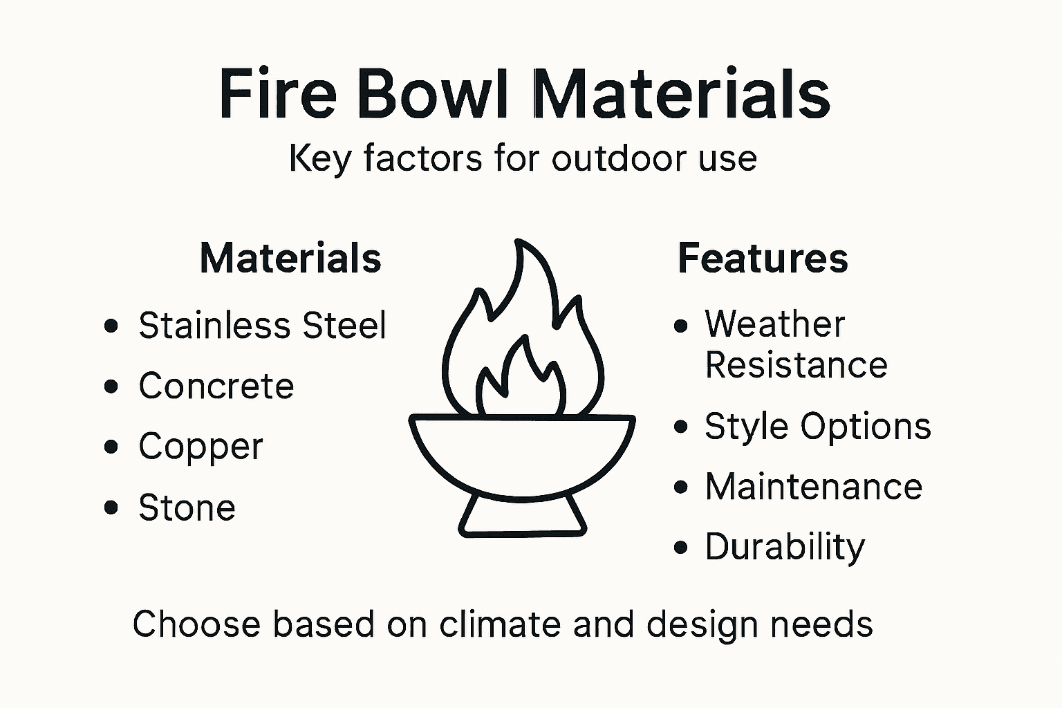 Infographic comparing fire bowl material features