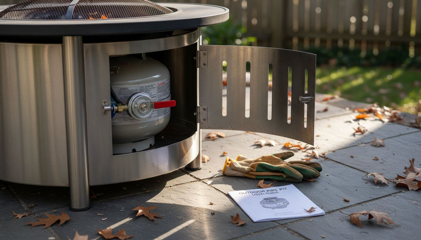 Close view of gas fire pit internal parts