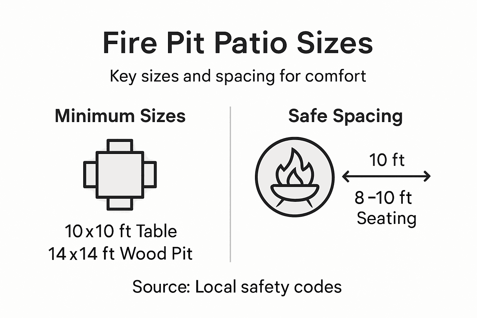 Infographic with fire pit patio sizing and safety info
