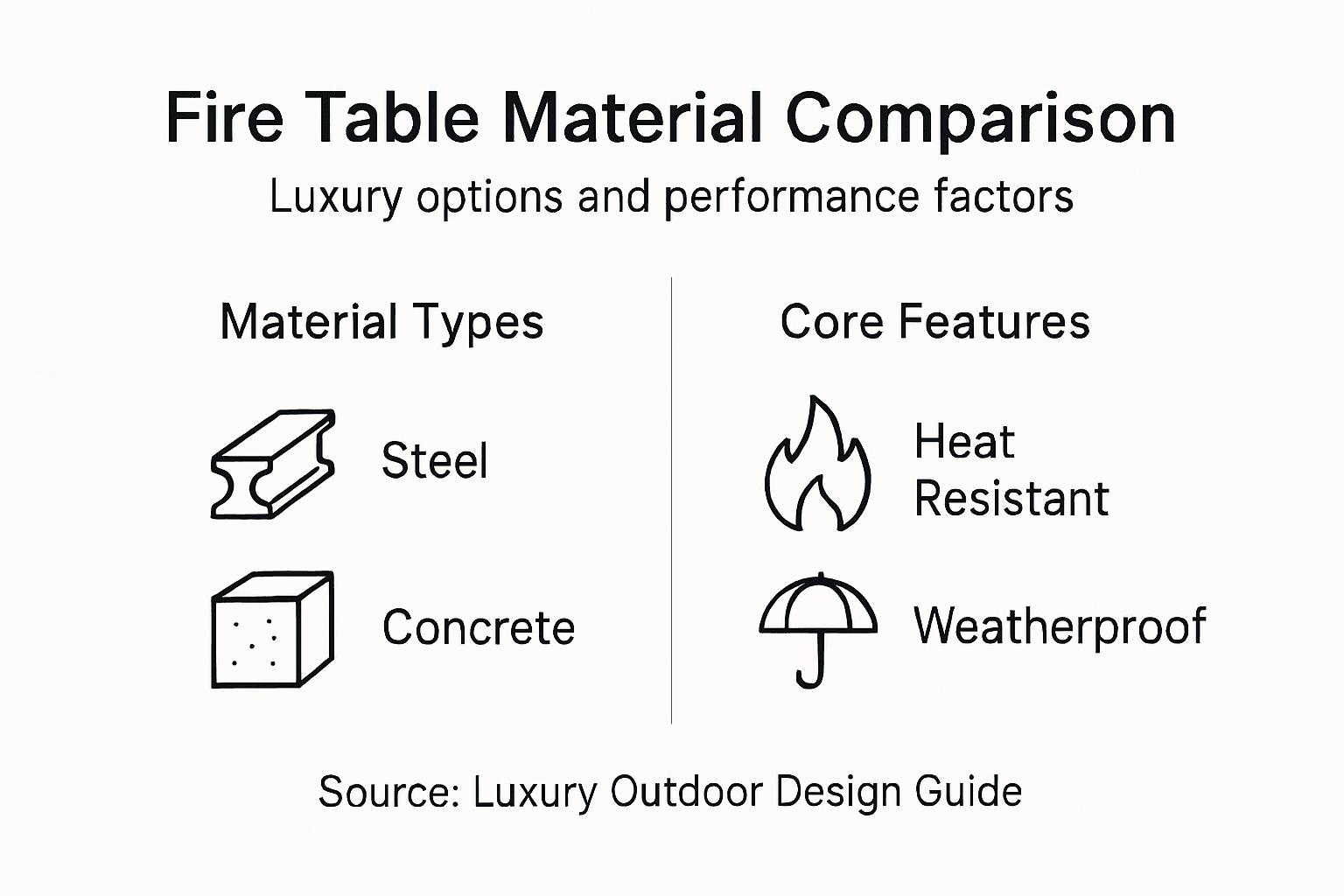 Infographic comparing luxury fire table materials