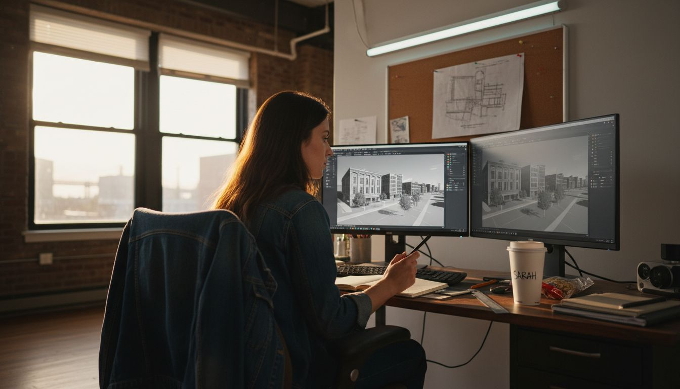 Architect using 3D modeling for urban design