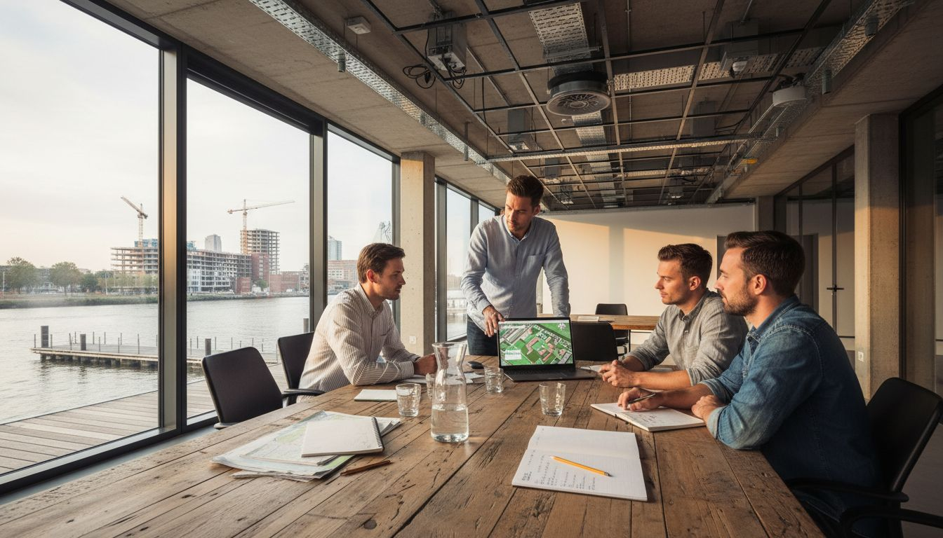 Team overlegt over stadsontwikkeling met behulp van cloudtechnologie