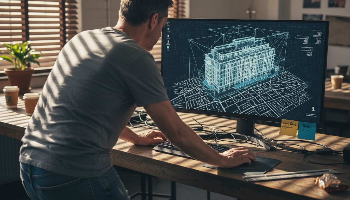 Technician aligning 3D building model in software