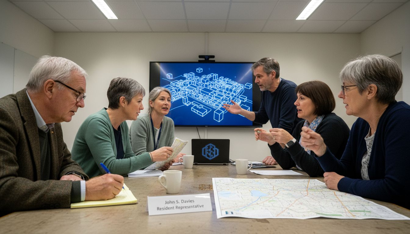 Community stakeholders interacting with 3D city visualization