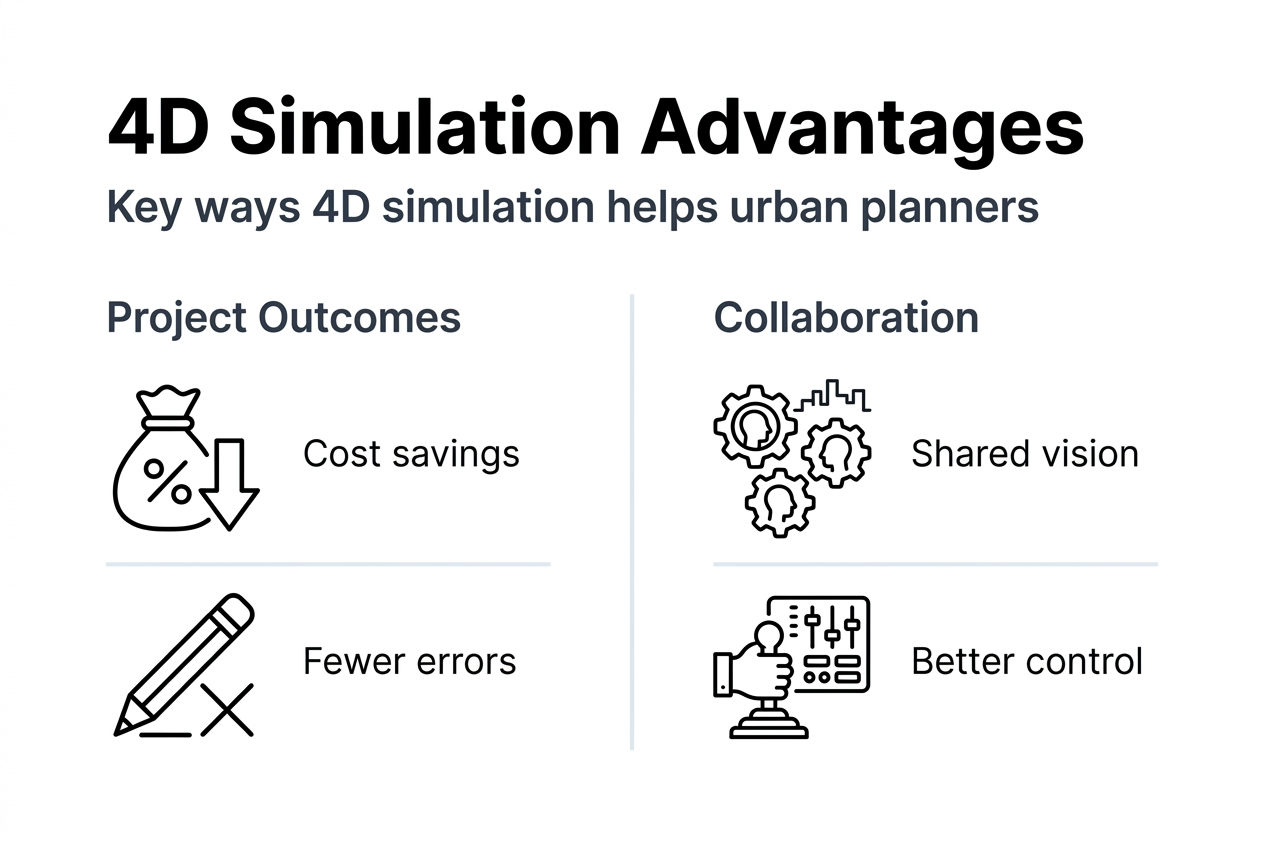 Infographic showing 4D simulation urban planning benefits