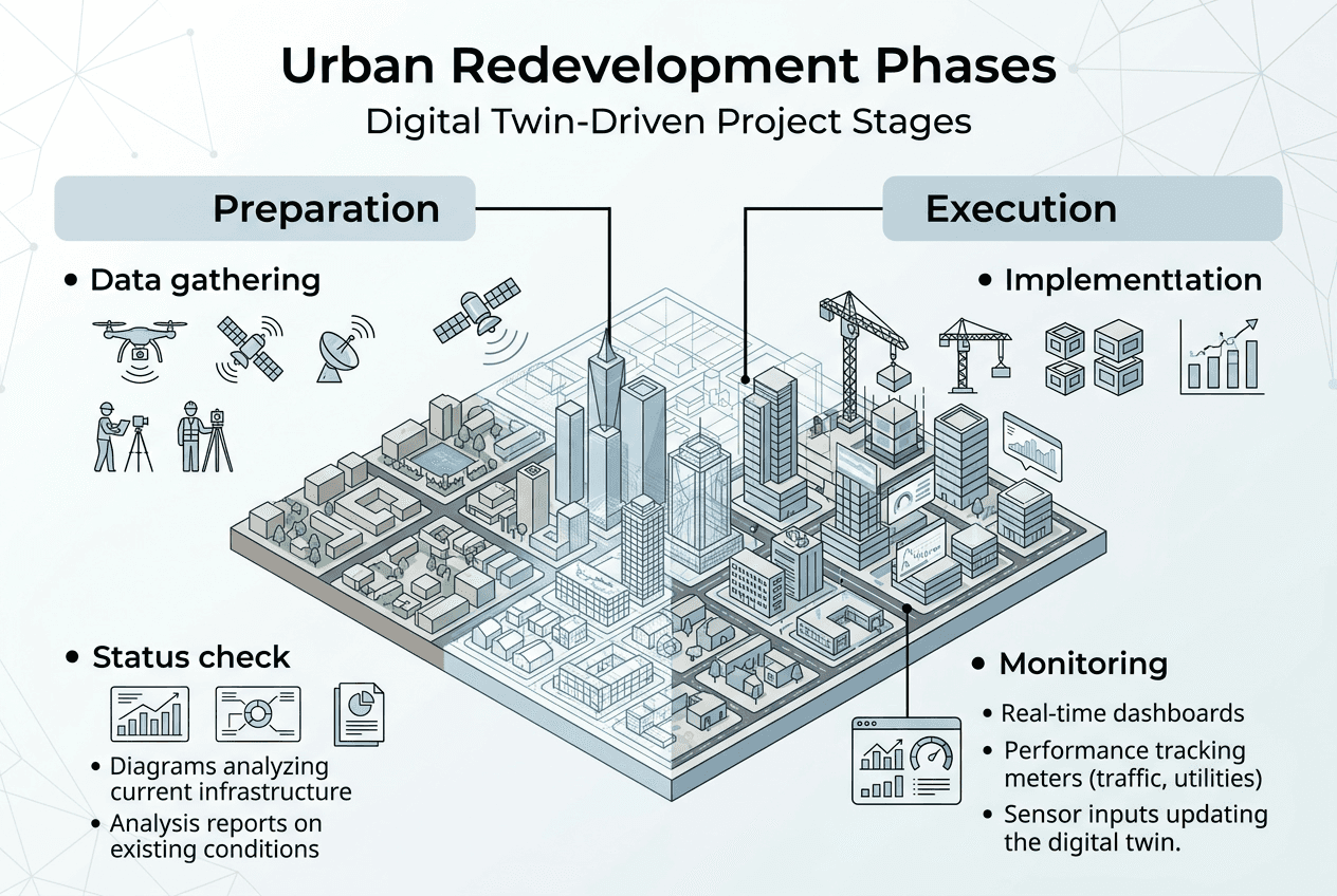 Infographic showing phases of digital twin project