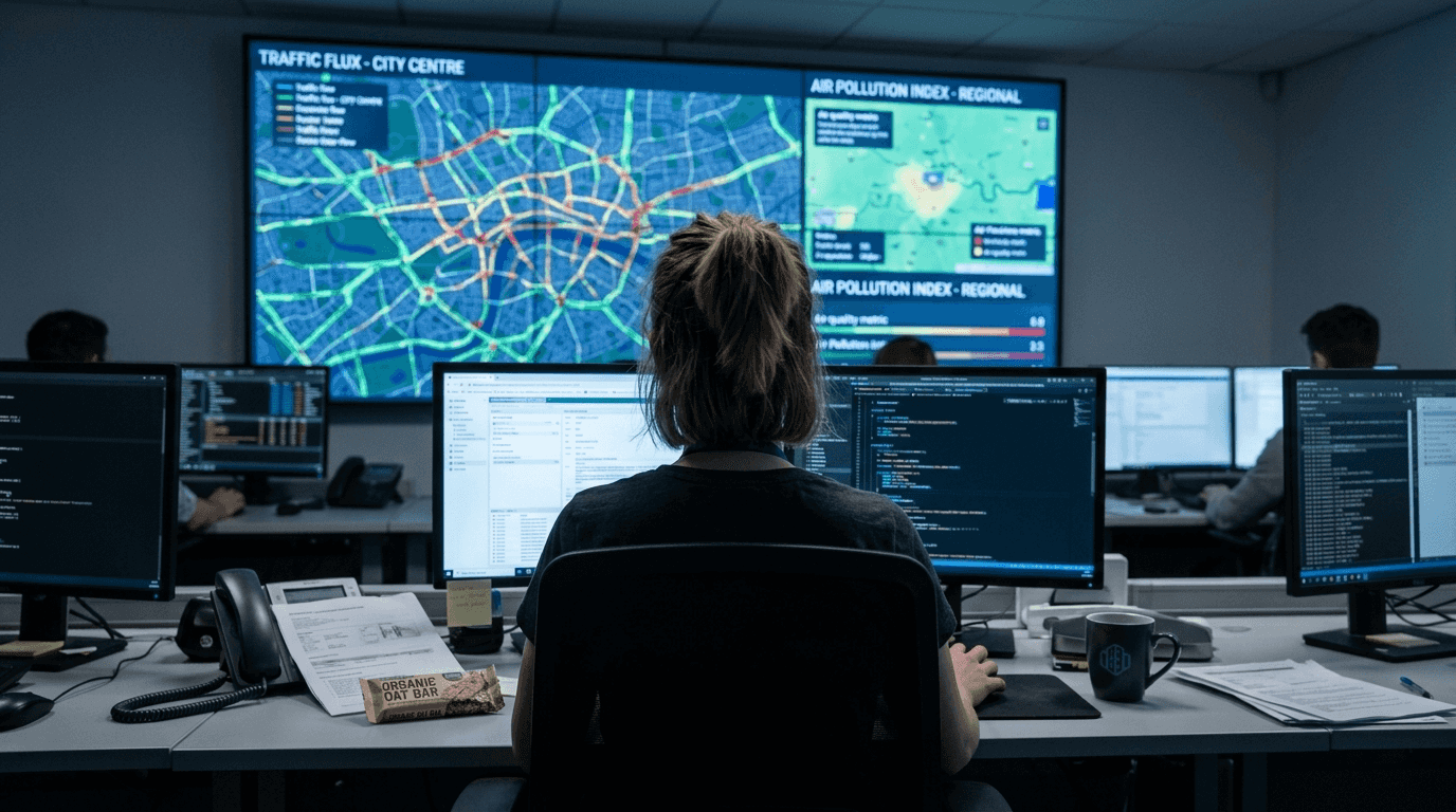 Specialist monitors real-time city dashboard