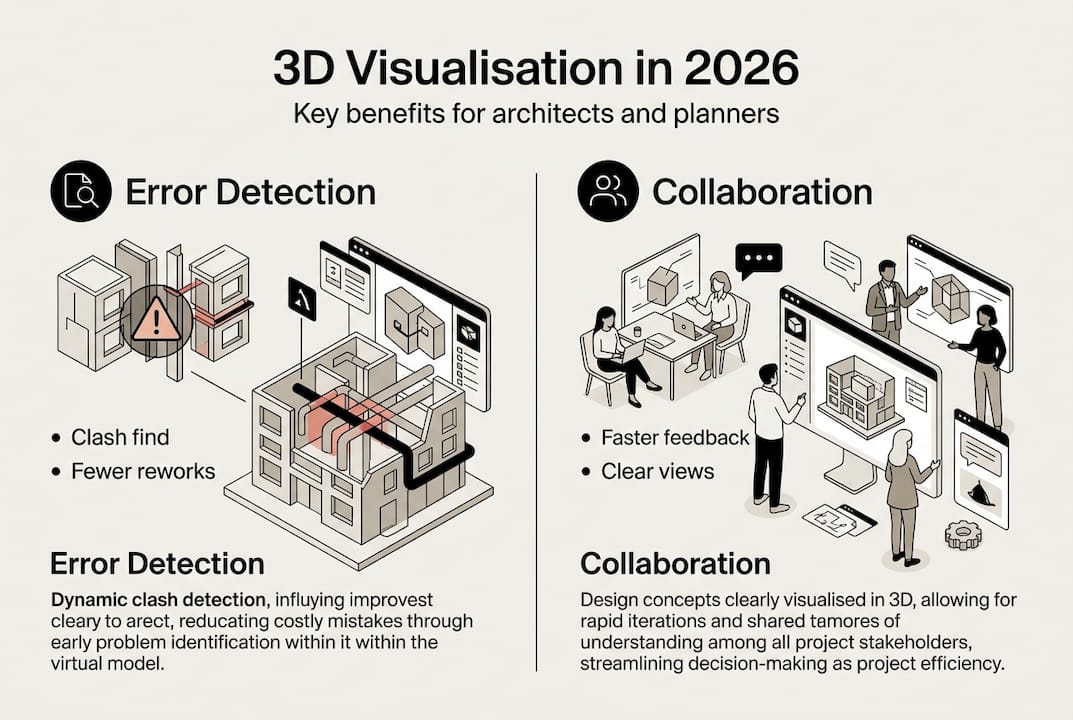 Infographic showing 3D visualisation benefits for architects