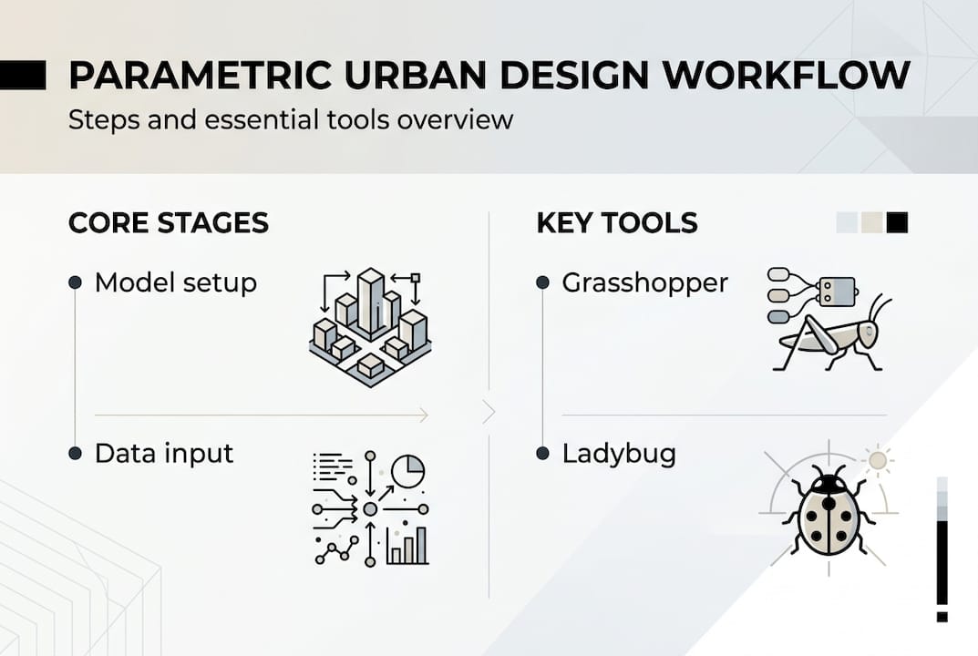 Infographic summarizing urban design workflow steps