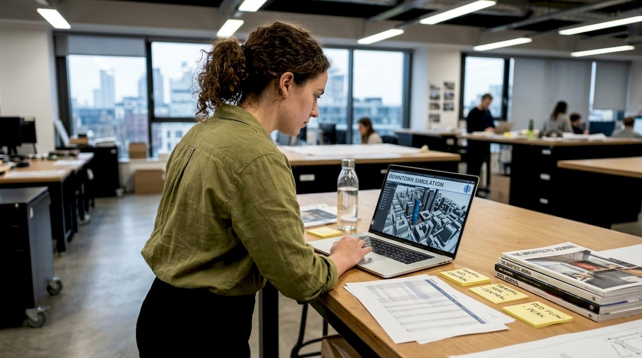 Analyst reviewing digital twin city model