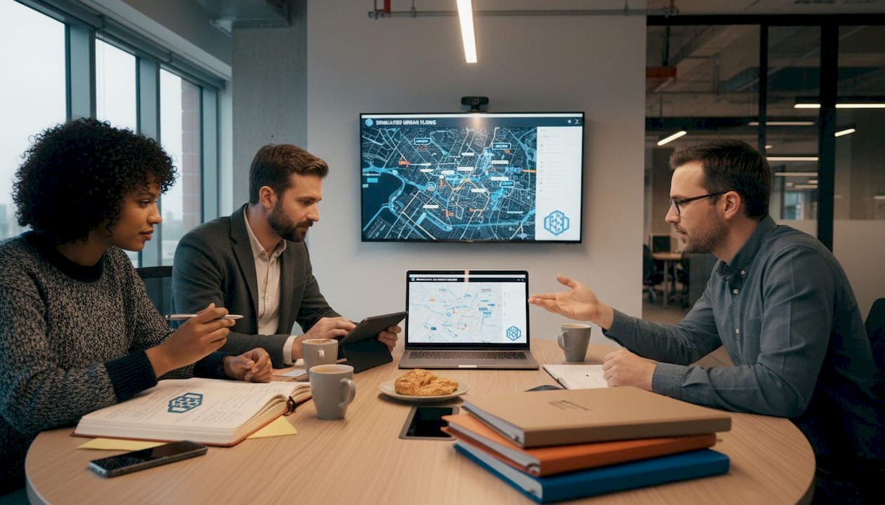 Project team discusses digital twin simulation map