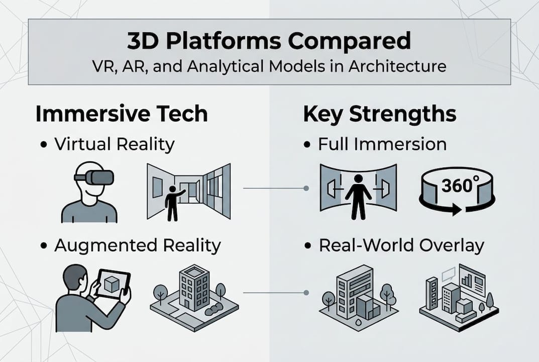 Infographic comparing VR, AR, and analytical models