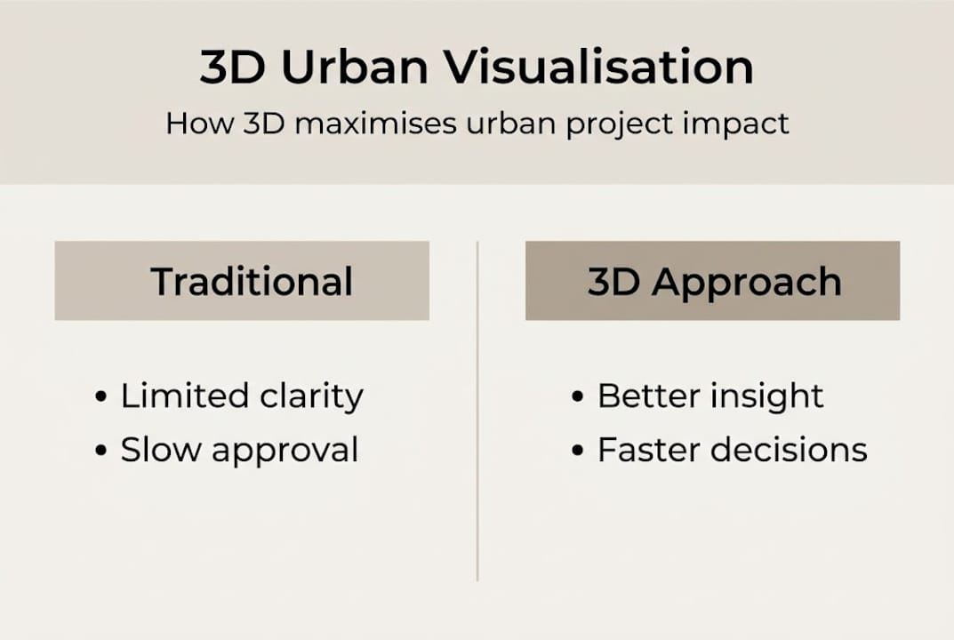 Infographic comparing 2D and 3D urban visualisation