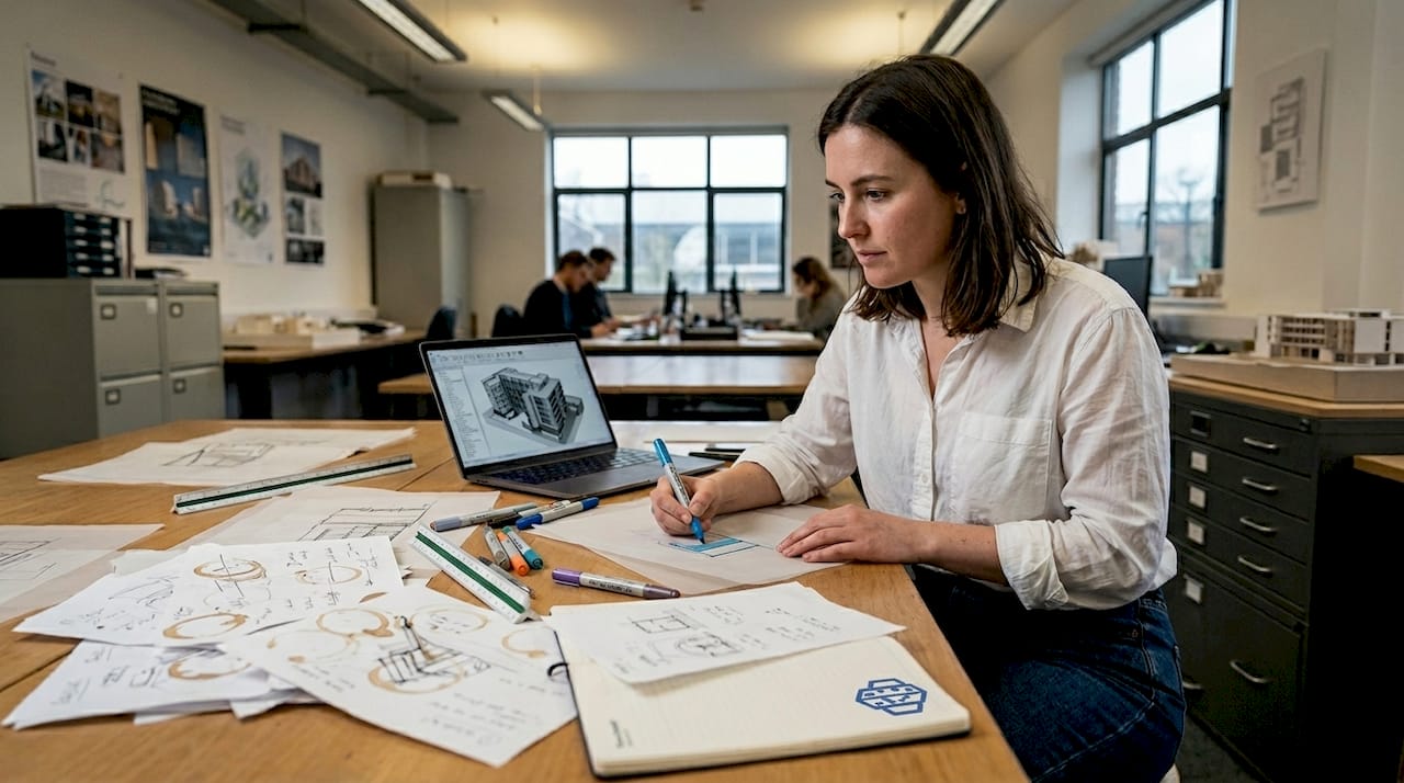 Architect sketches urban daylight typologies