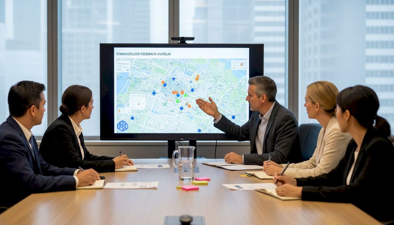 Team discussing digital stakeholder engagement map