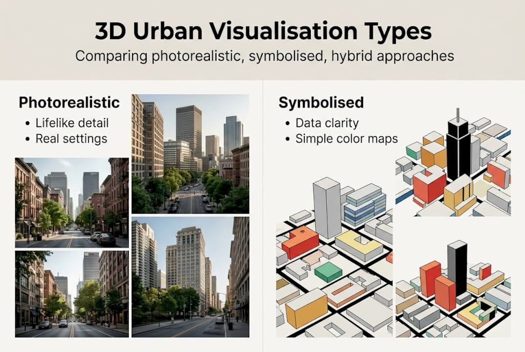 Infographic compares photorealistic and symbolised visualisation