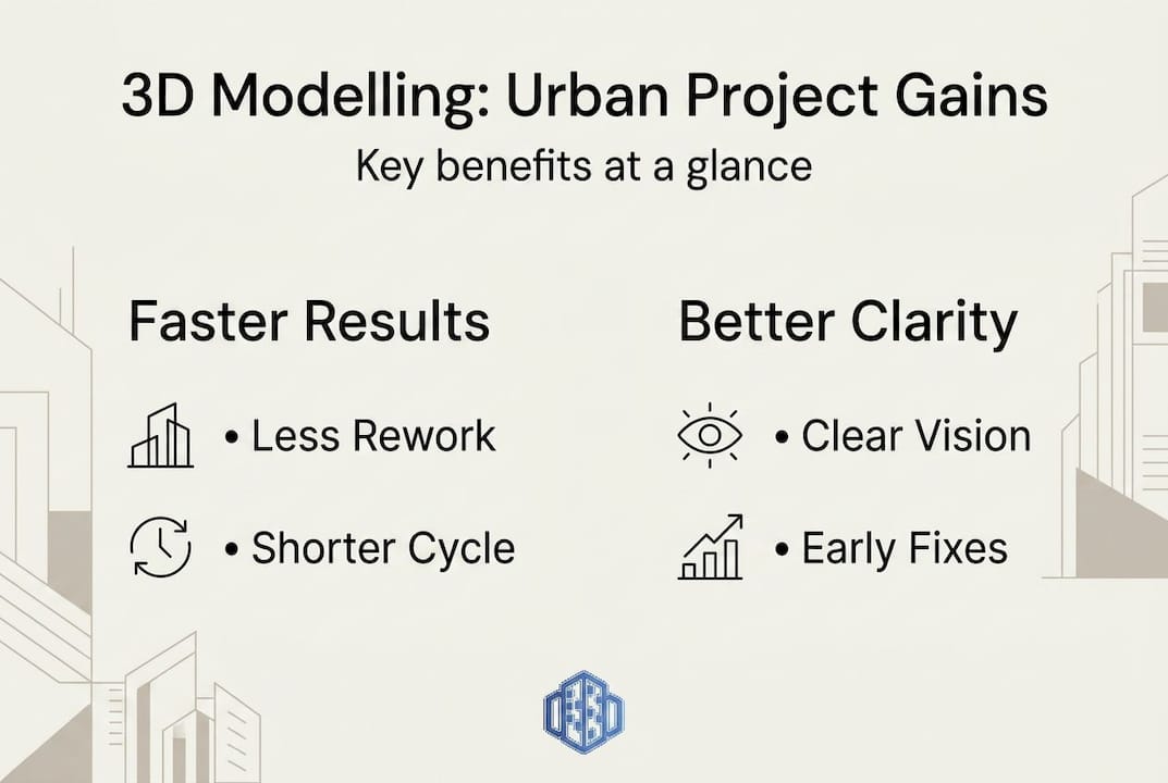 Infographic showing 3D modelling benefits in urban projects