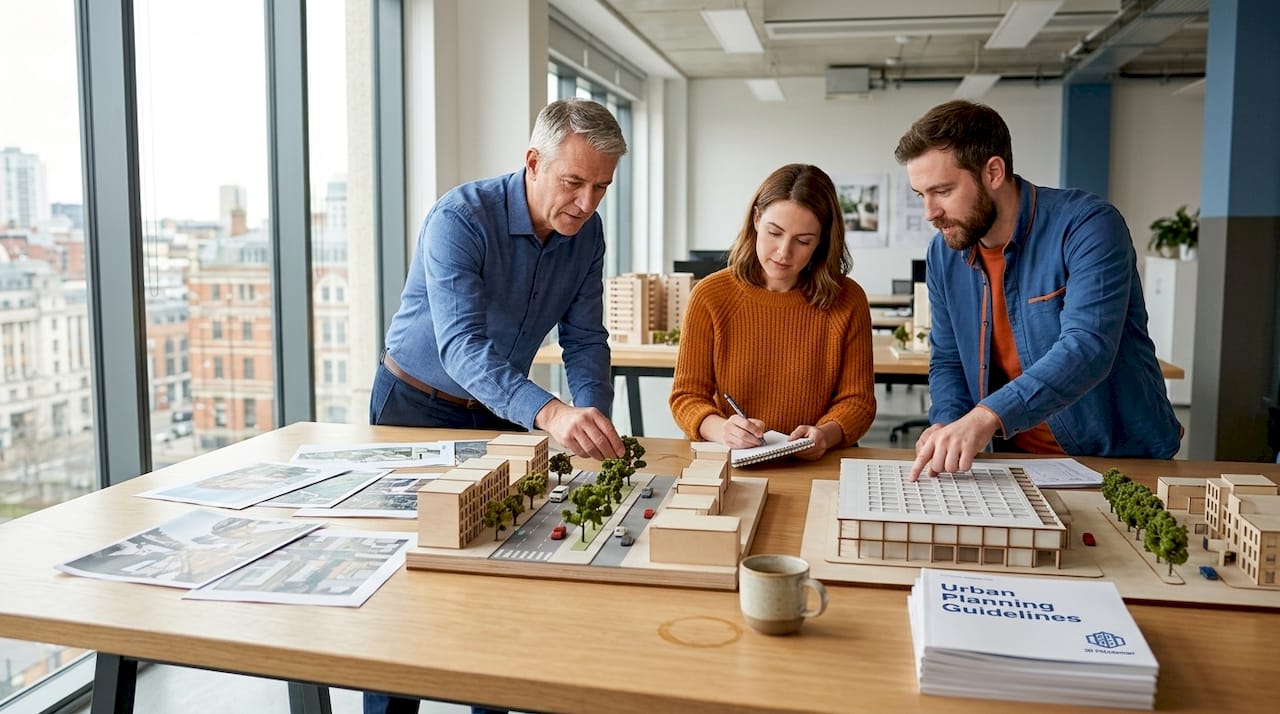 Design team working with street scale models