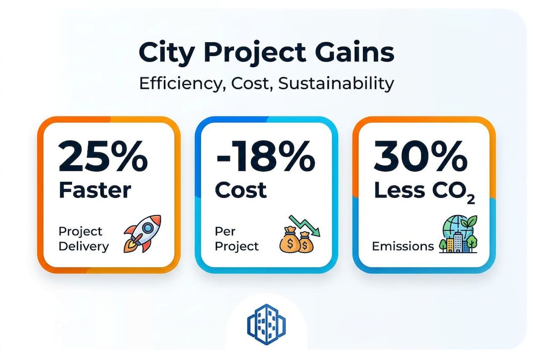 Infographic with faster delivery, lower cost, less emissions