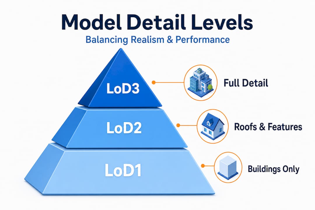 Infographic shows hierarchy of urban model detail levels