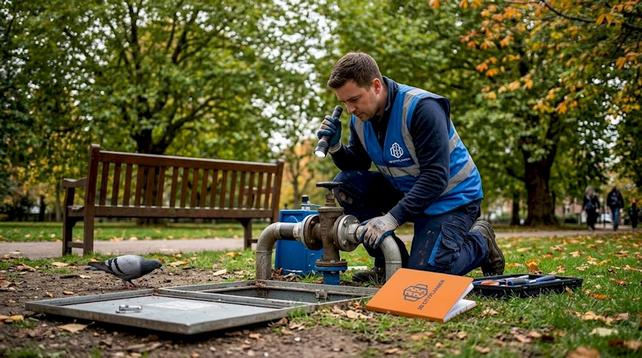 Engineer inspects city water infrastructure street side